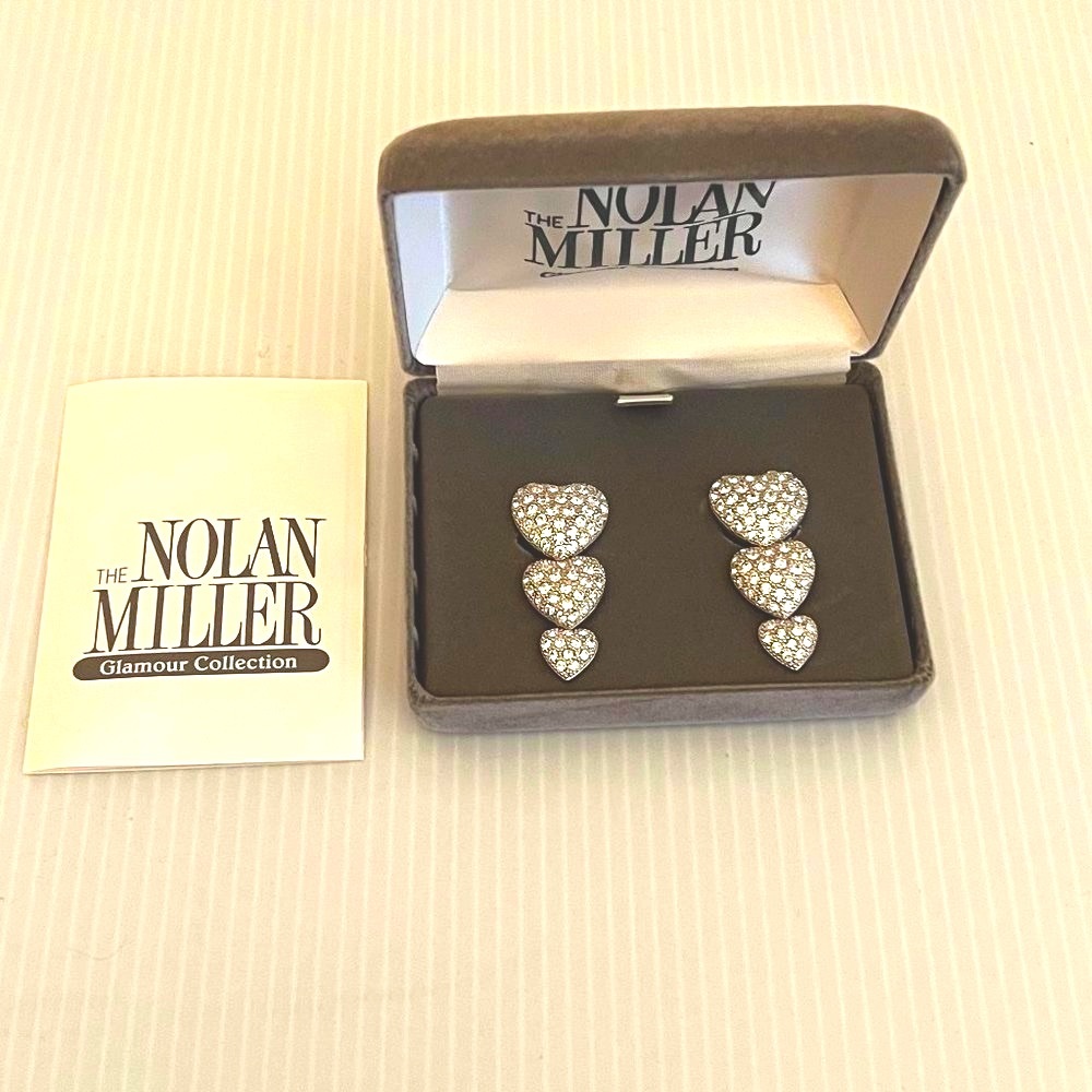 NWT Vintage Nolan Miller Rhinestone Clip-on Moonlit Heart Earrings